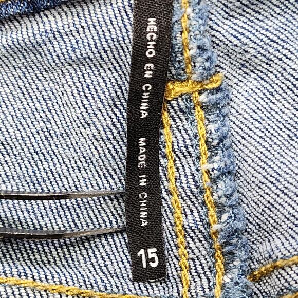 Energie Shorts Womens 15 Juniors Blue Bermuda Destructed Cut Off Hem Dark Wash - Picture 5 of 13